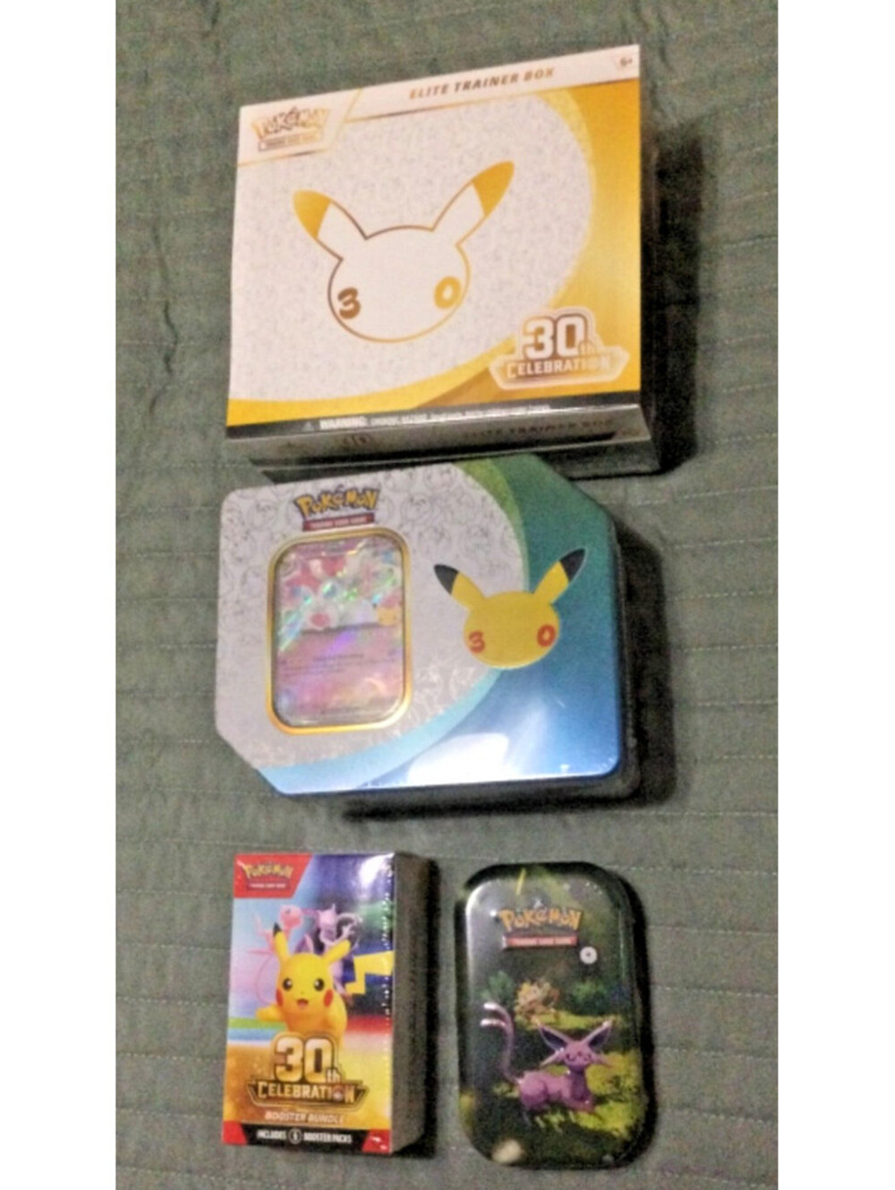 Pokemon 30th ANNIVERSARY ETB BOOSTER BUNDLE MEGA EX Tin (Sylveon) MINI TIN LOT
